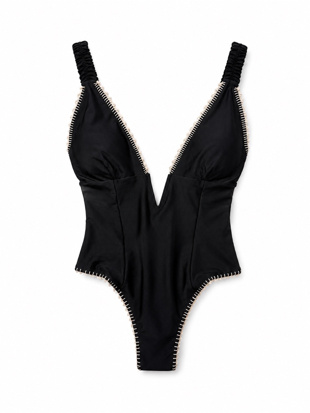 Capittana Black Plunge One Piece Swimsuit Medium Boho Luxury Beach Resort Swim - Picture 3 of 5